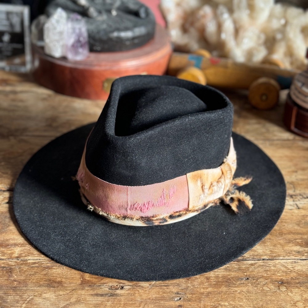 Teressa Foglia 100x beaver felt black flat brim fedora hat 7 3/8 59 Nick Fouquet